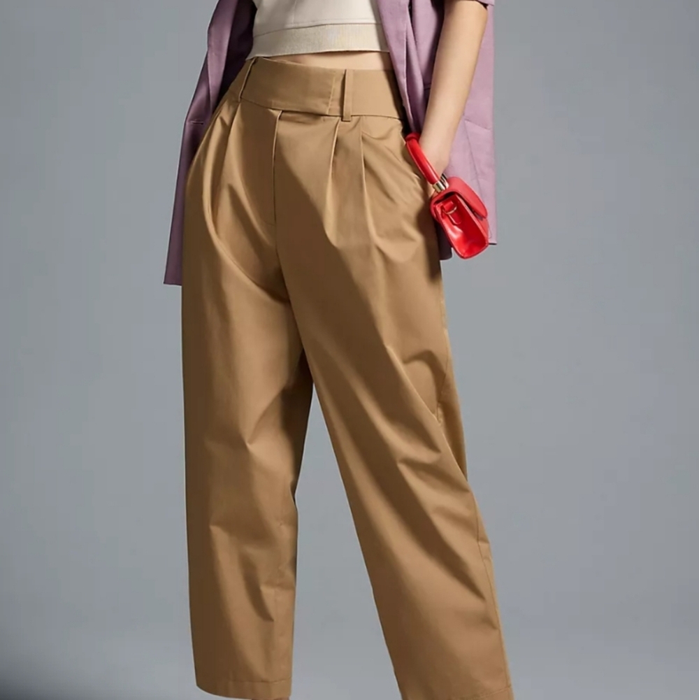 Anthropologie X Exquise Barell Leg Chino Tan High-Waisted Chic Trousers Sz M - Picture 6 of 12